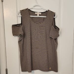 Michael Kors Black and Tan Boxy Cut Out Blouse